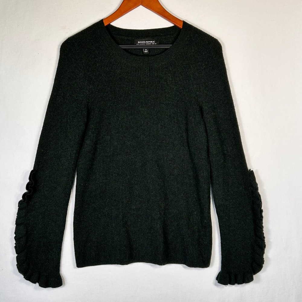 Banana Republic Todd & Duncan Cashmere Ruffle Sleeve Sweater Green Medium